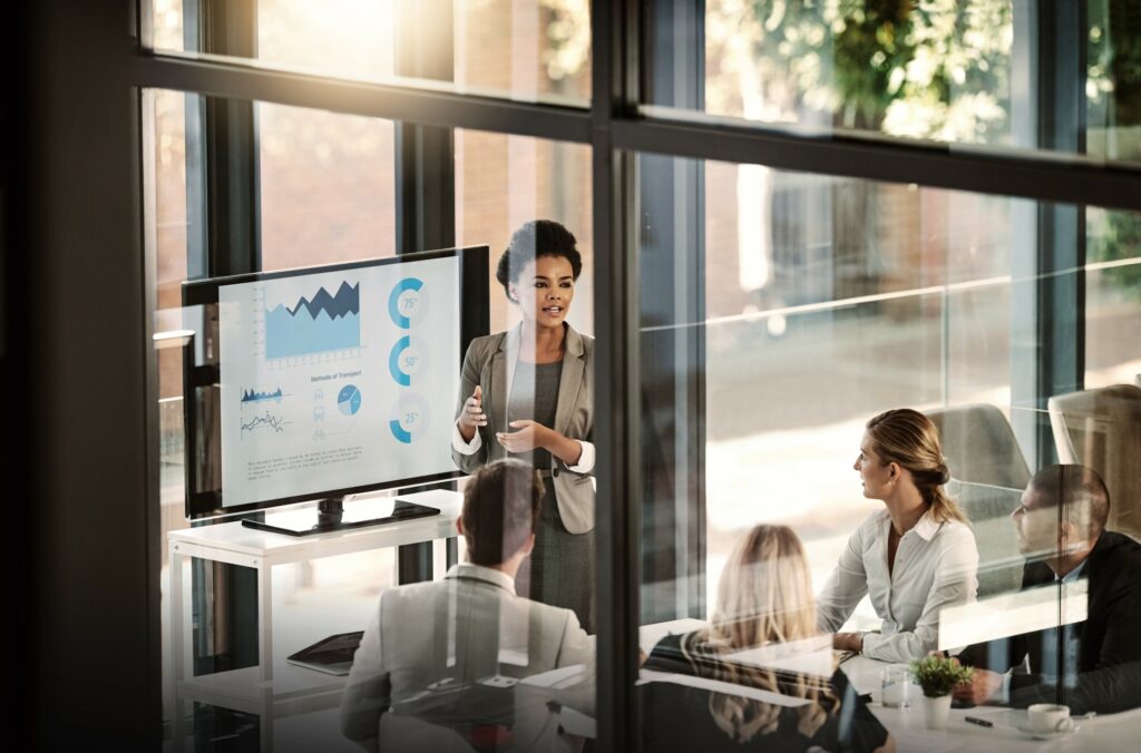 Woman leading a meeting in a hospital