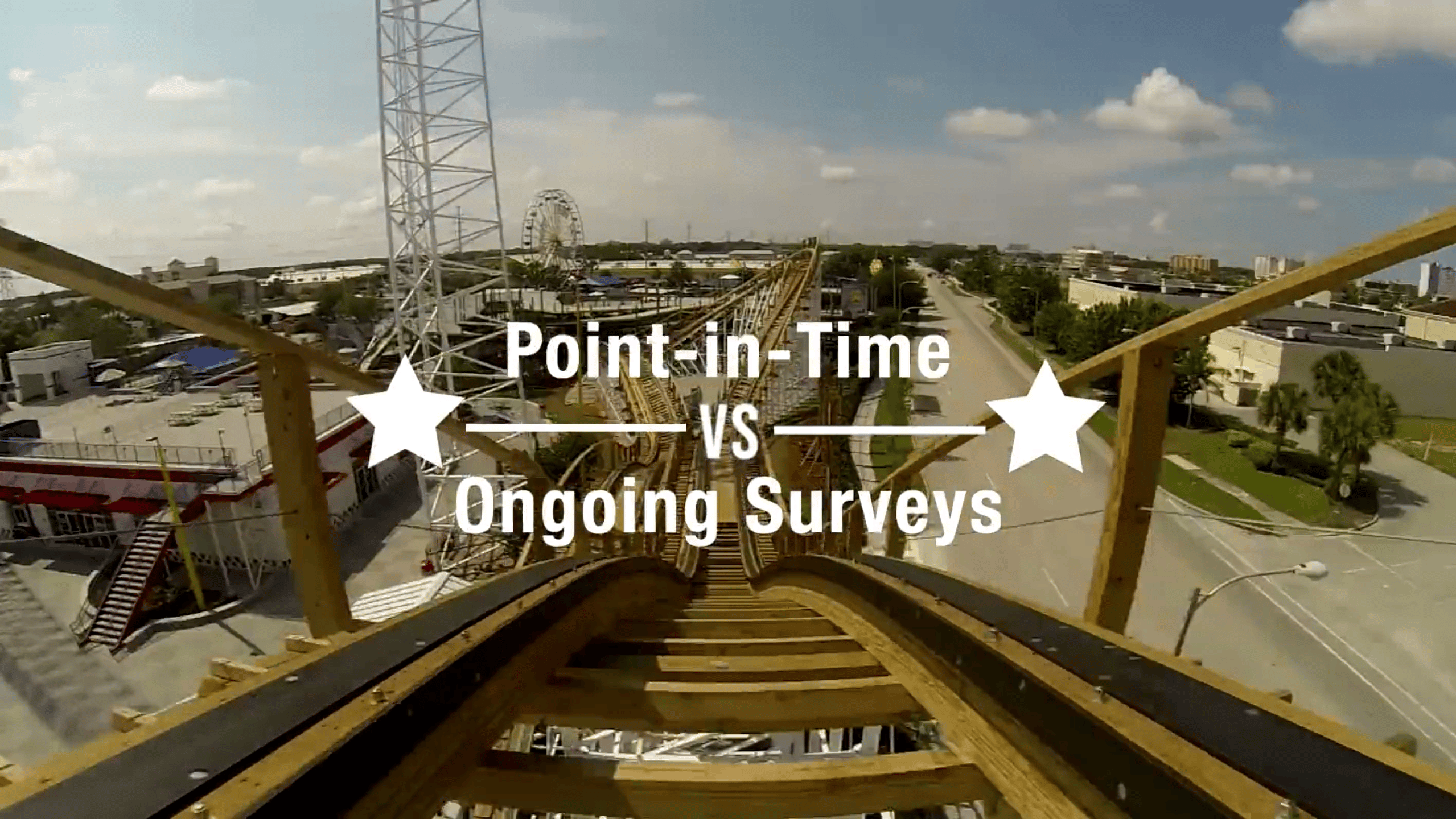 First-Person view of roller coaster going down a track