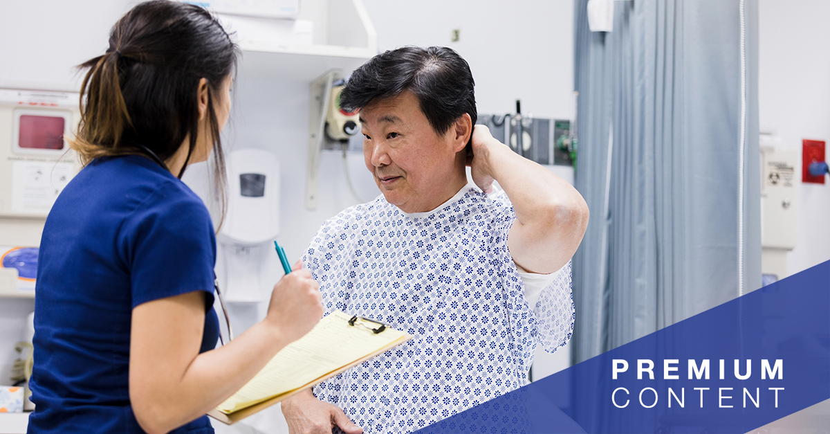 nurse in the emergency room asking patient about the pain